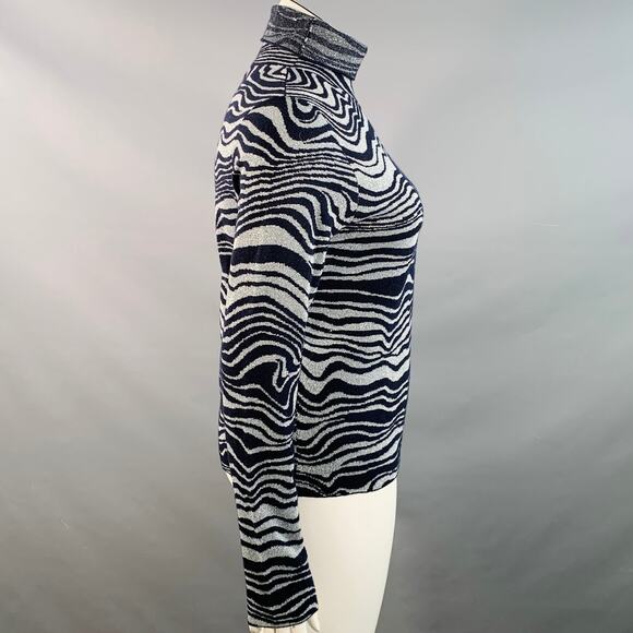 SIES MARJAN Size L Silver Navy Cashmere Blend Marbled Turtleneck Pullover - Picture 3 of 9